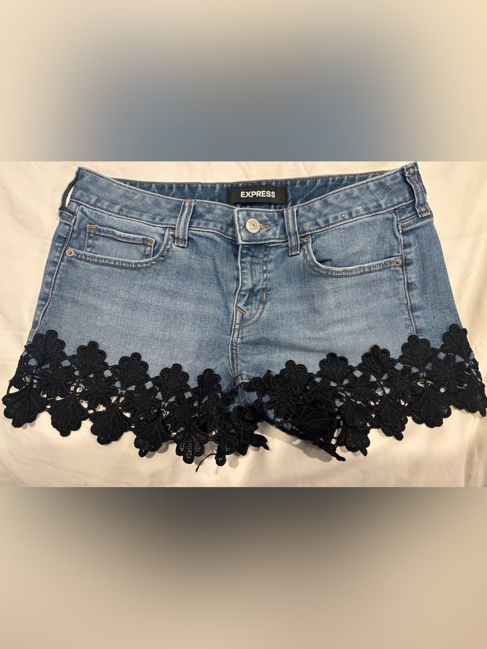 Express Denim Shorts with Black Lace Trim size 8